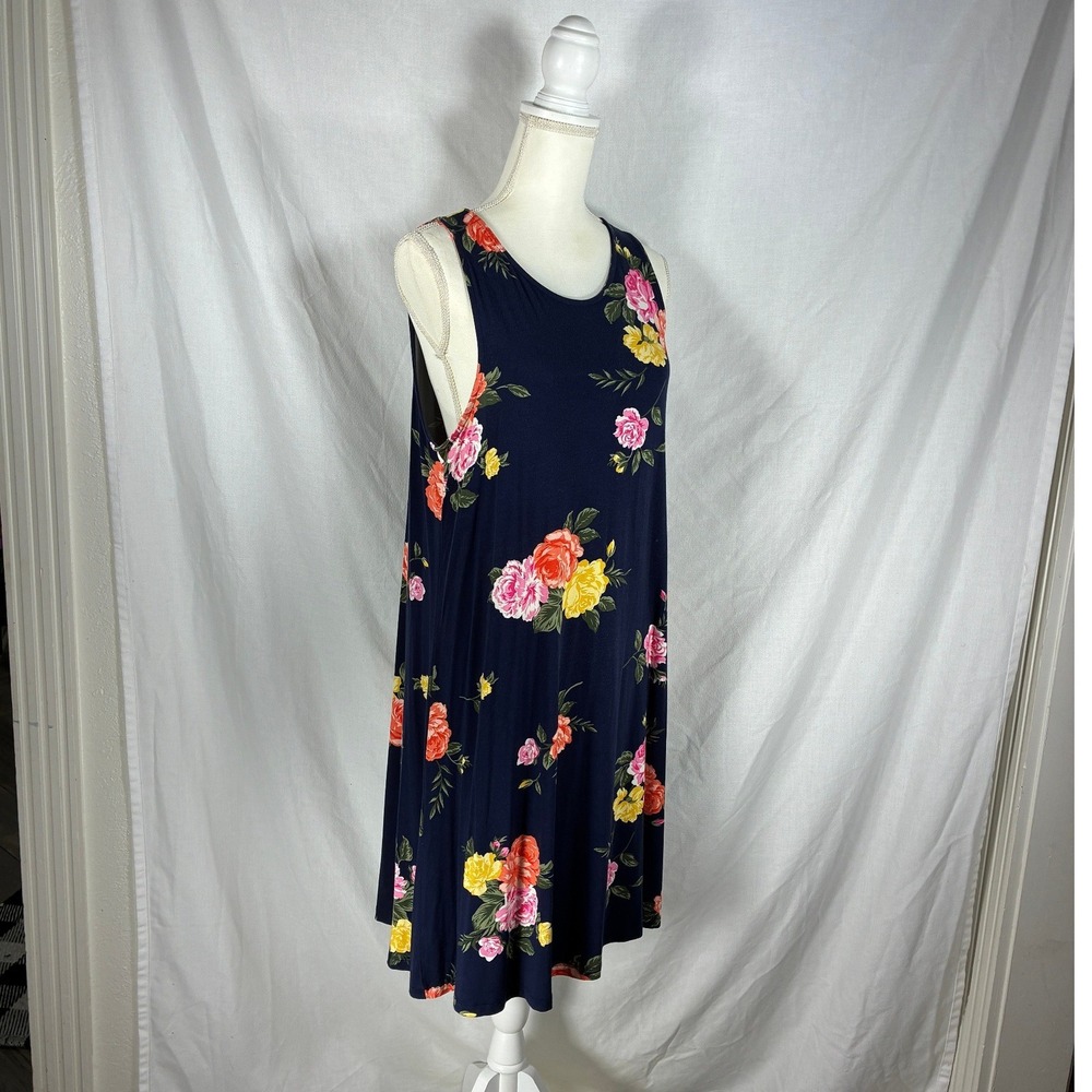Old Navy Womens Large Navy Blue Floral Sleeveless Swing Shift Dress Summer L - Picture 6 of 8